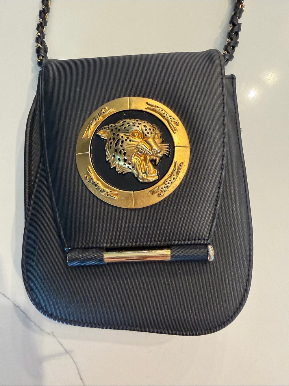 VINTAGE Nima Black Crossbody Bag with Gold Panther Accent - Picture 10 of 11